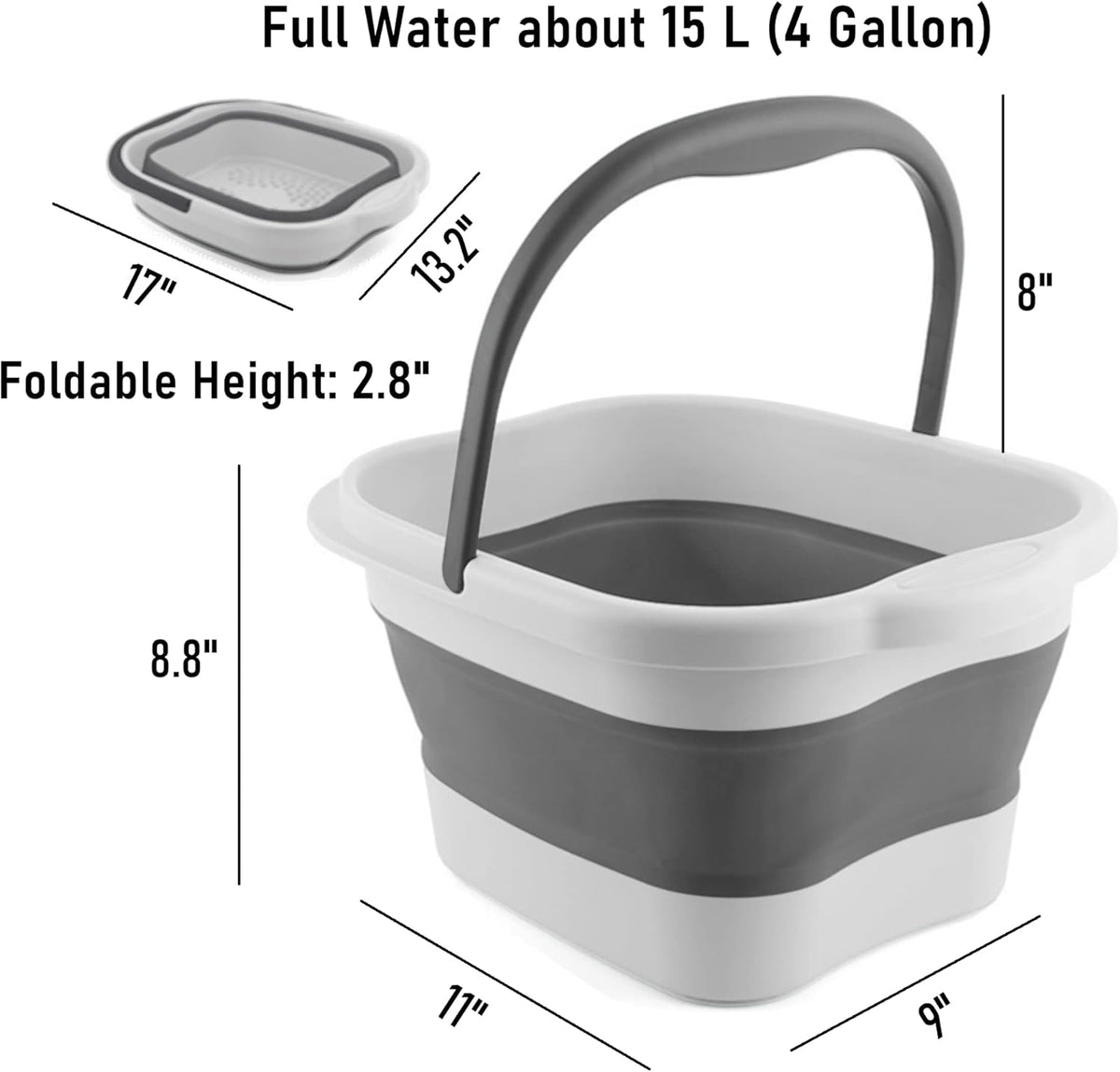 Collapsible Foot Bath Basin Soaker Tub with Handle for Soaking Feet, Foldable Pedicure Foot Spa