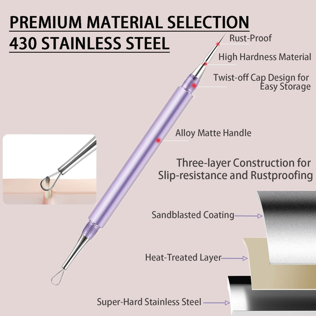 2-in-1 Professional Stainless Steel Acne Removal Needle, Whitehead & Blackhead Remover Tool