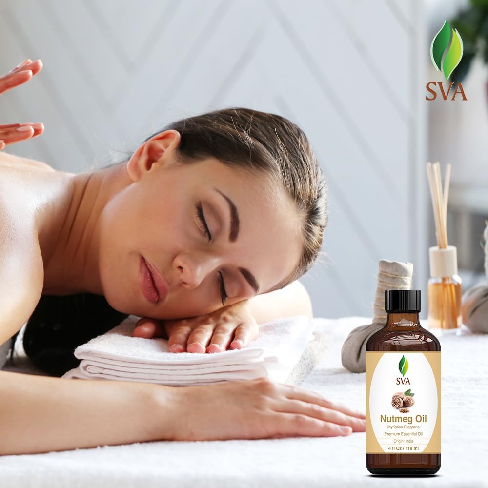 SVA Nutmeg Essential Oil – 4 Fl Oz – 100% Natural Nutmeg Oil - for Diffuser, Hair Care, Face, Skin