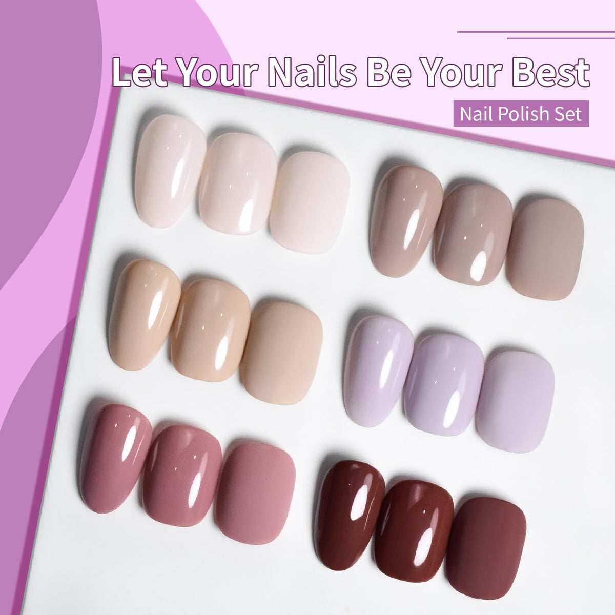 10ml Nude Pink Nail Polish Set 6 Colors Brown Red Purple All Seasons Neutral Color Quick Dry Nail