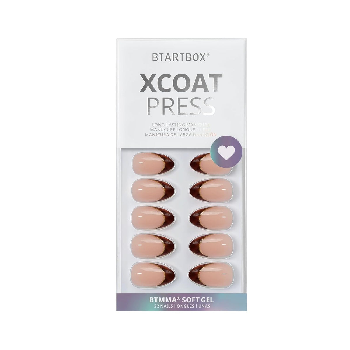 BTArtbox Press On Nails Short Almond - Winter French Tip Press On Nails, Soft Gel Fake Nails Brown