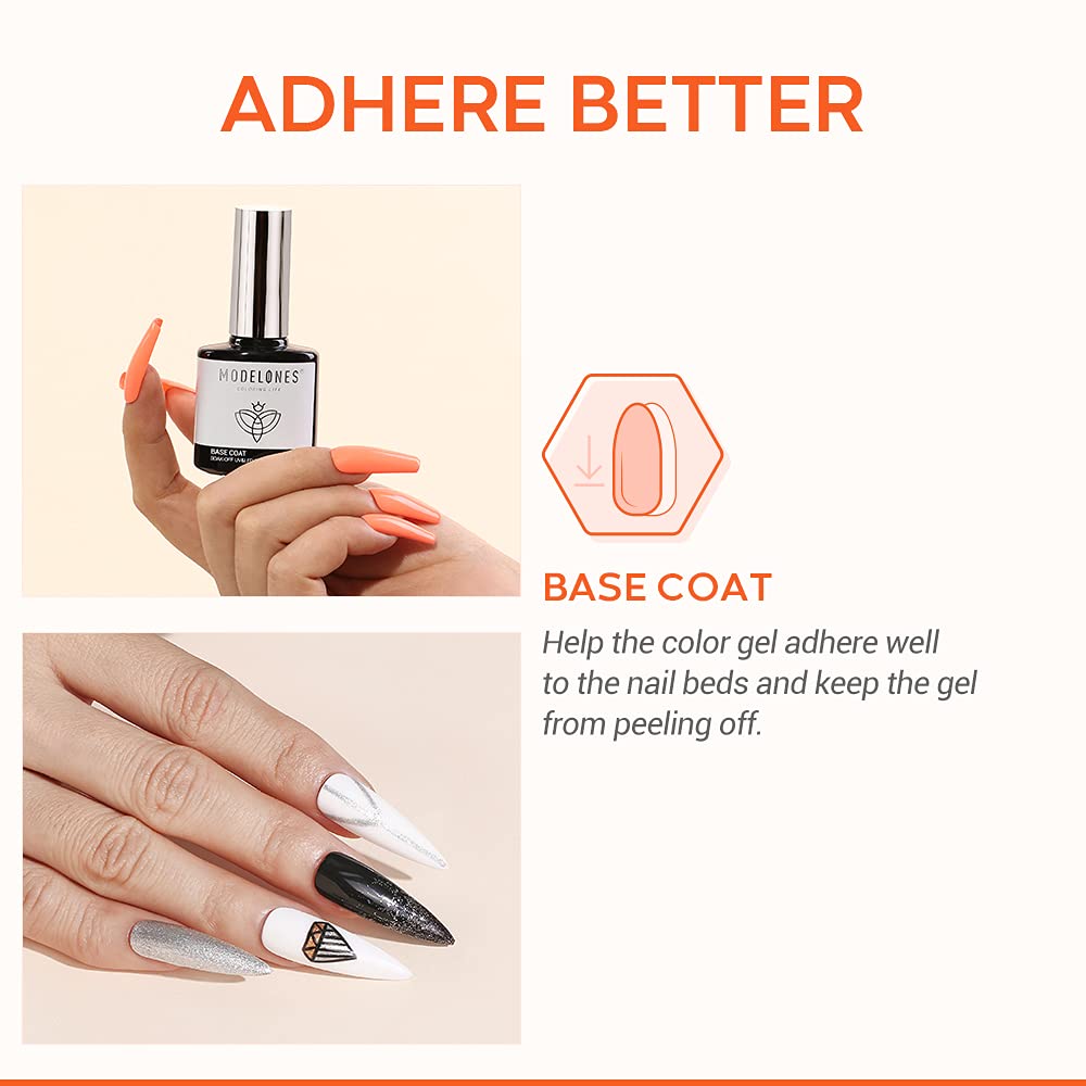 modelones Gel Nail Polish Base Coat, 2025 Upgraded Formula Clear High Glossy Gel Base coat Soak Off