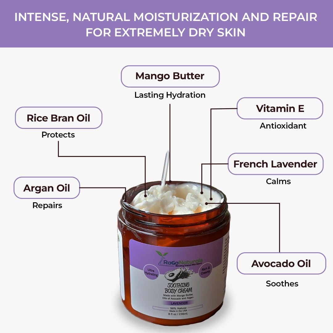 RaGaNaturals Calming Lavender Hand & Body Cream for Dry to Very Dry Skin - All Natural Vitamin E