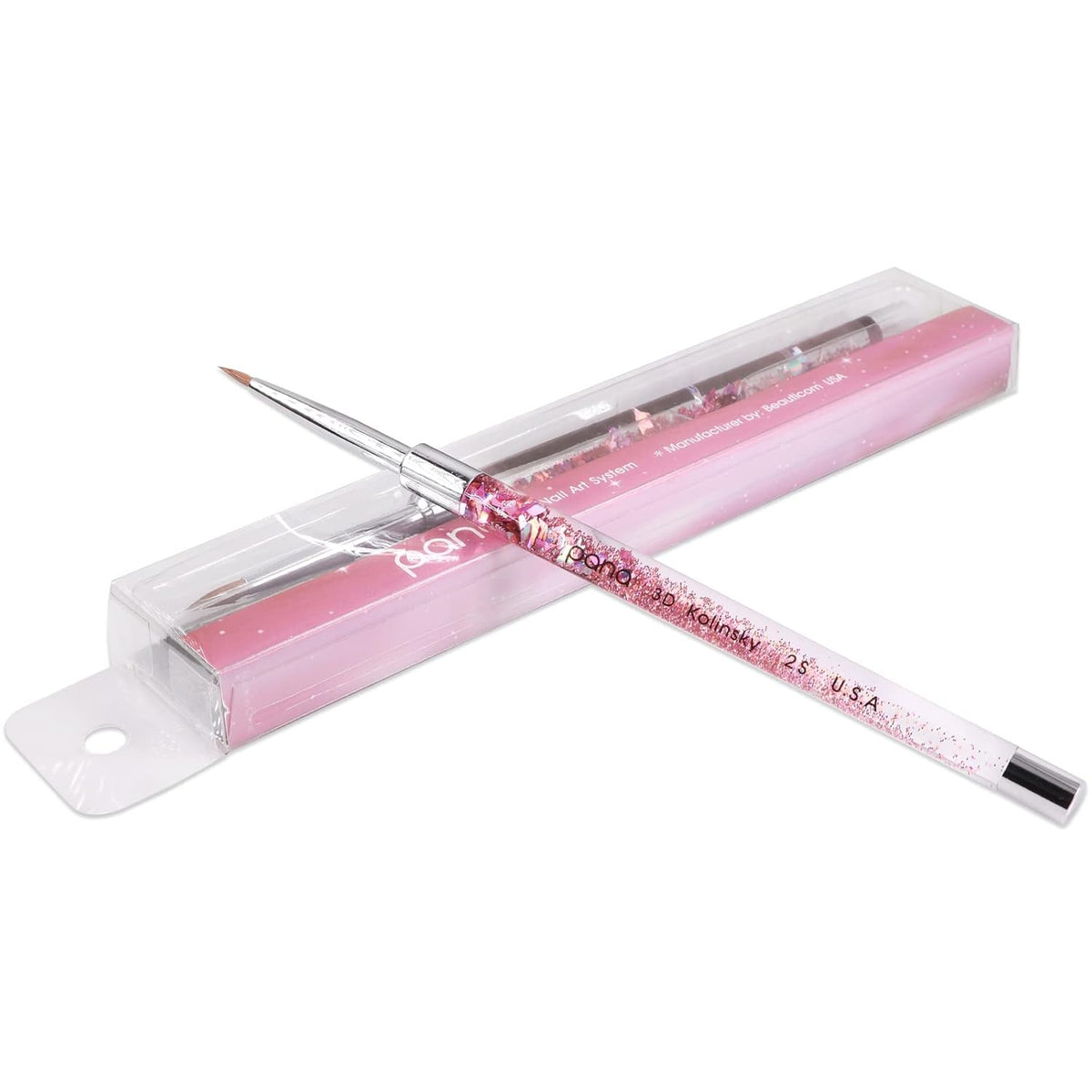PANA 3D Kolinsky Nail Art Brush - Pink Glitter Handle, Size 2 - Acrylic Nail Art Sculpture Brush