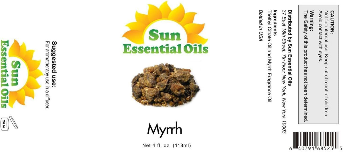 Sun Essential Oils - 4 oz Myhrr Essential Oil for Diffuser, Skin, Face, Hair & Aromatherapy