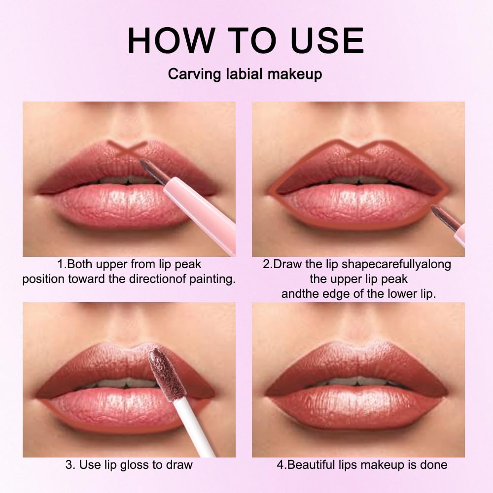 evpct Copper Metallic Glitter Lip Liner and Lipstick Combo Lip Gloss Stain Set Makeup for Women