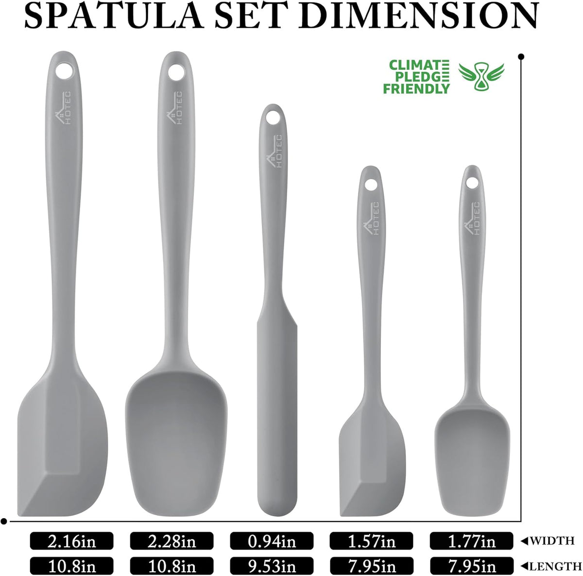 HOTEC 600℉ Heat Resistant BPA-Free Silicone Rubber Spatula Set,Kitchen Cooking Spatulas, Baking