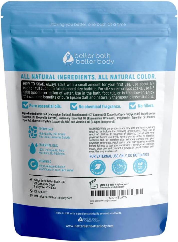 Joints Soak Bath Salt 32 Ounces Epsom Salt with Natural Rosemary, Frankincense and Peppermint