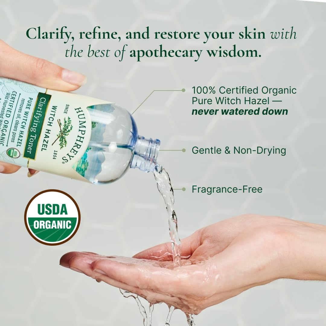 Humphreys Witch Hazel Clarifying Toner | Wild Harvested Witch Hazel | USDA Organic | Natural |