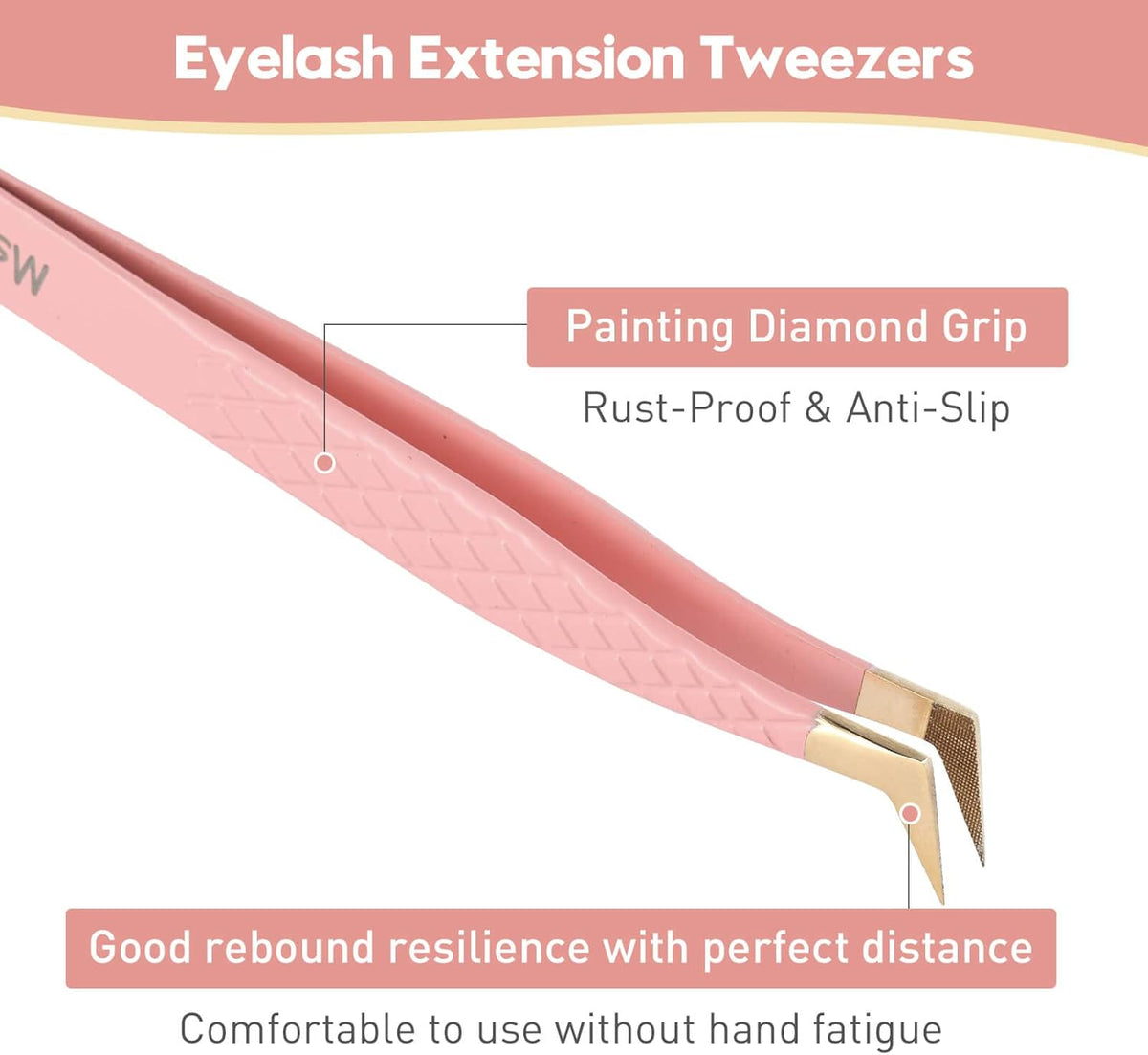 Ms.Queen Lash Tweezers For Eyelash Extensions,5Pcs Professional Fiber Tip Grip Curved 45 90 Degree