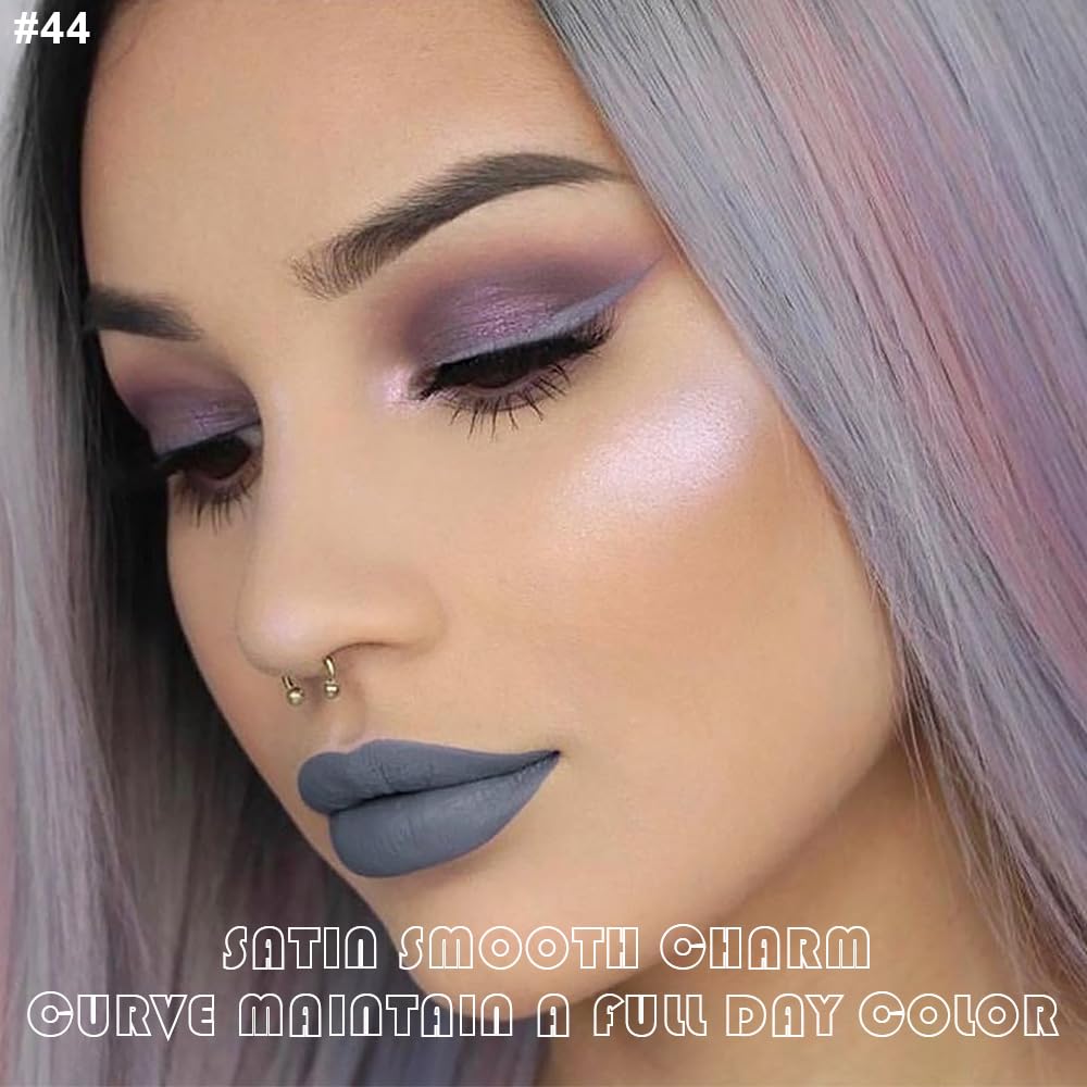 evpct 2Pcs Grey Gray Matte Liquid Lipstick Lip Gloss Stain and Retractable Lip Liner Makeup Set for