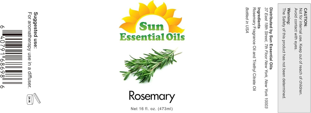 Sun Essential Oils - 16 oz Rosemary Essential Oil for Hair Growth, Skin, Scalp - Drops for