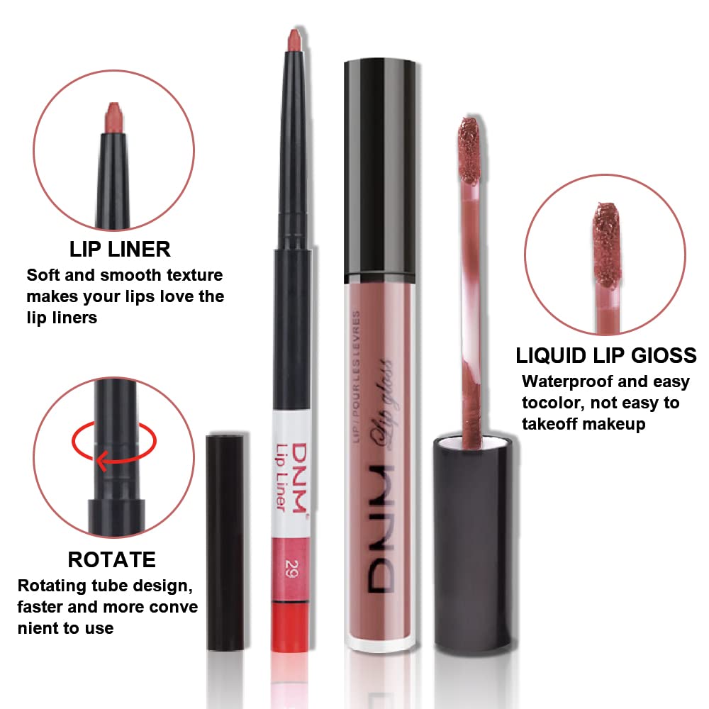 evpct 2Pcs Antique Rose Matte Lip Liner and Lipstick Pencil Makeup Set Brown Liquid Lipstick Lip