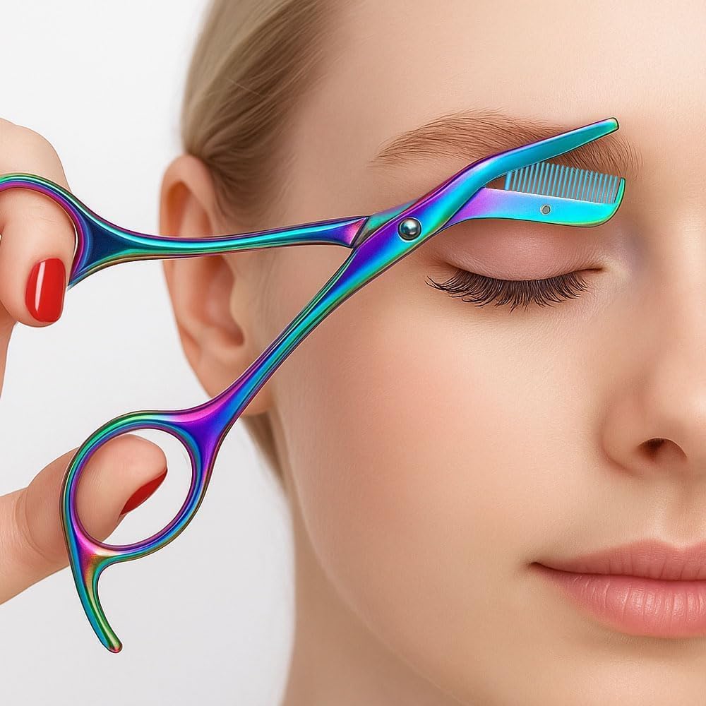 Eyebrow Scissors with Comb - Stainless Steel Eyebrow Trimmer for Women and Men, Facial Grooming