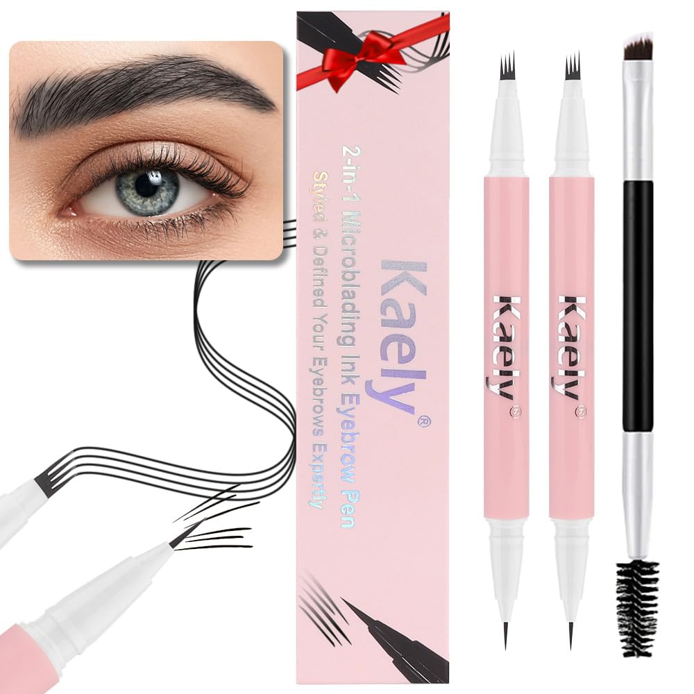 evpct 2Pcs Black Magic Microblading Dual-Ended Eyebrow Contouring Pen Brow Pencil, with 4 Brush
