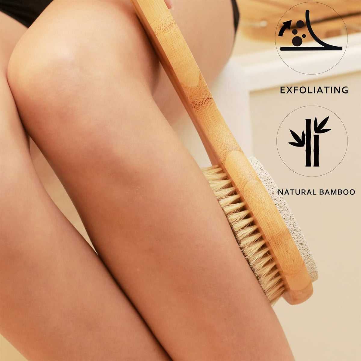 ICANdOIT 2 in 1 Long Handle Bath&Shower Brush,Bath Scrubber,Boar Bristle with Pumice Stone