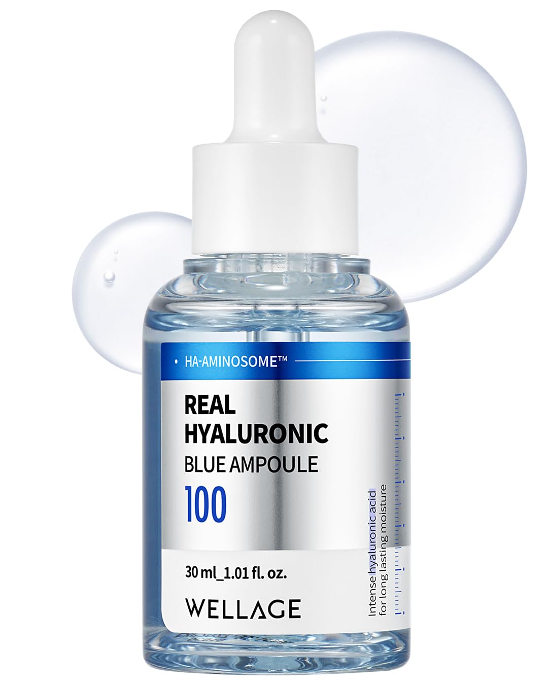 WELLAGE Real Hyaluronic Blue Ampoule 100, Korean Skincare, Fragrance Free Hyaluronic Acid Serum
