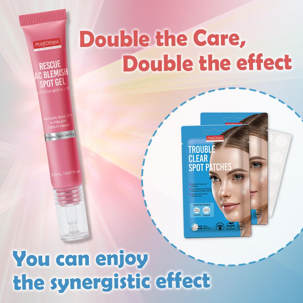 Purederm Blemish Spot Treatment Gel with Salicylic Acid 2%, Soothing Acne Care for Irritated Skin