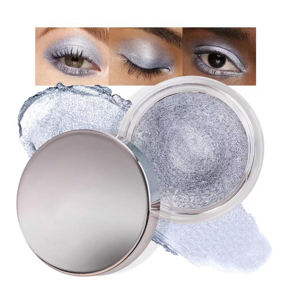 Cream Glitter Grey Blue Shimmer Metallic Eyeshadow Palette Makeup, Natural Single Mini Instant