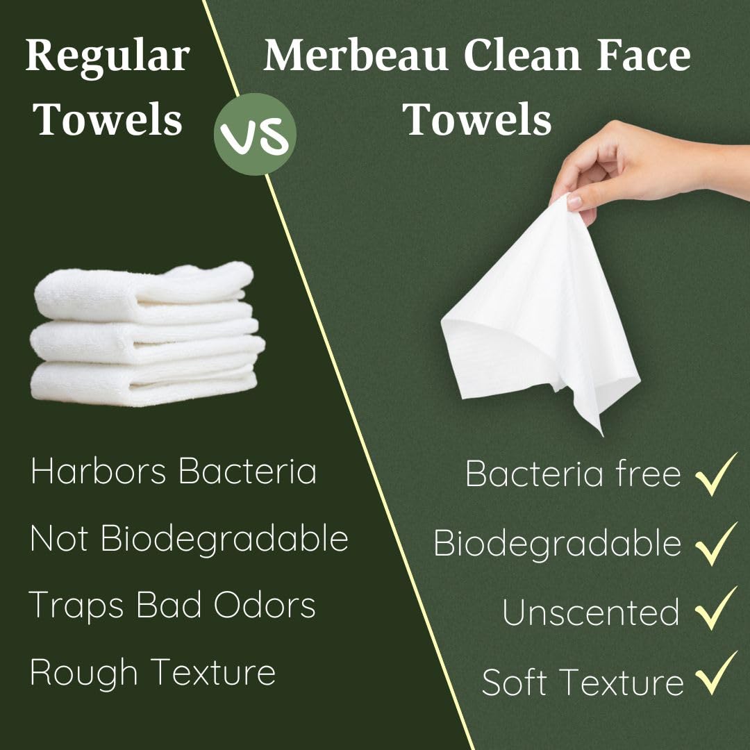 Clean Facial Towels for Sensitive Skin, 100% USDA Biobased Face Towels, 50 Count, Ultra Soft