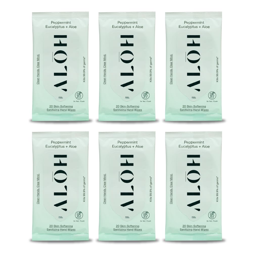 ALŌH Peppermint Eucalyptus Sanitizing Hand Wipes - Clean Hands, Clear Mind On The Go Sanitizer for