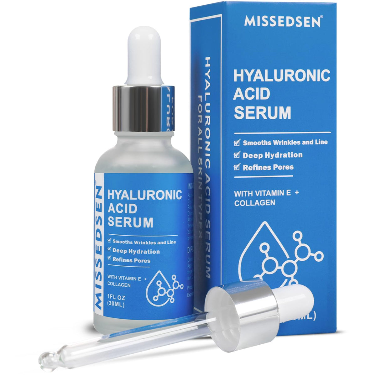 Hyaluronic Acid Serum with Collagen Vitamin E Oil for Skin Care, Hydrating, Brightening Serum for