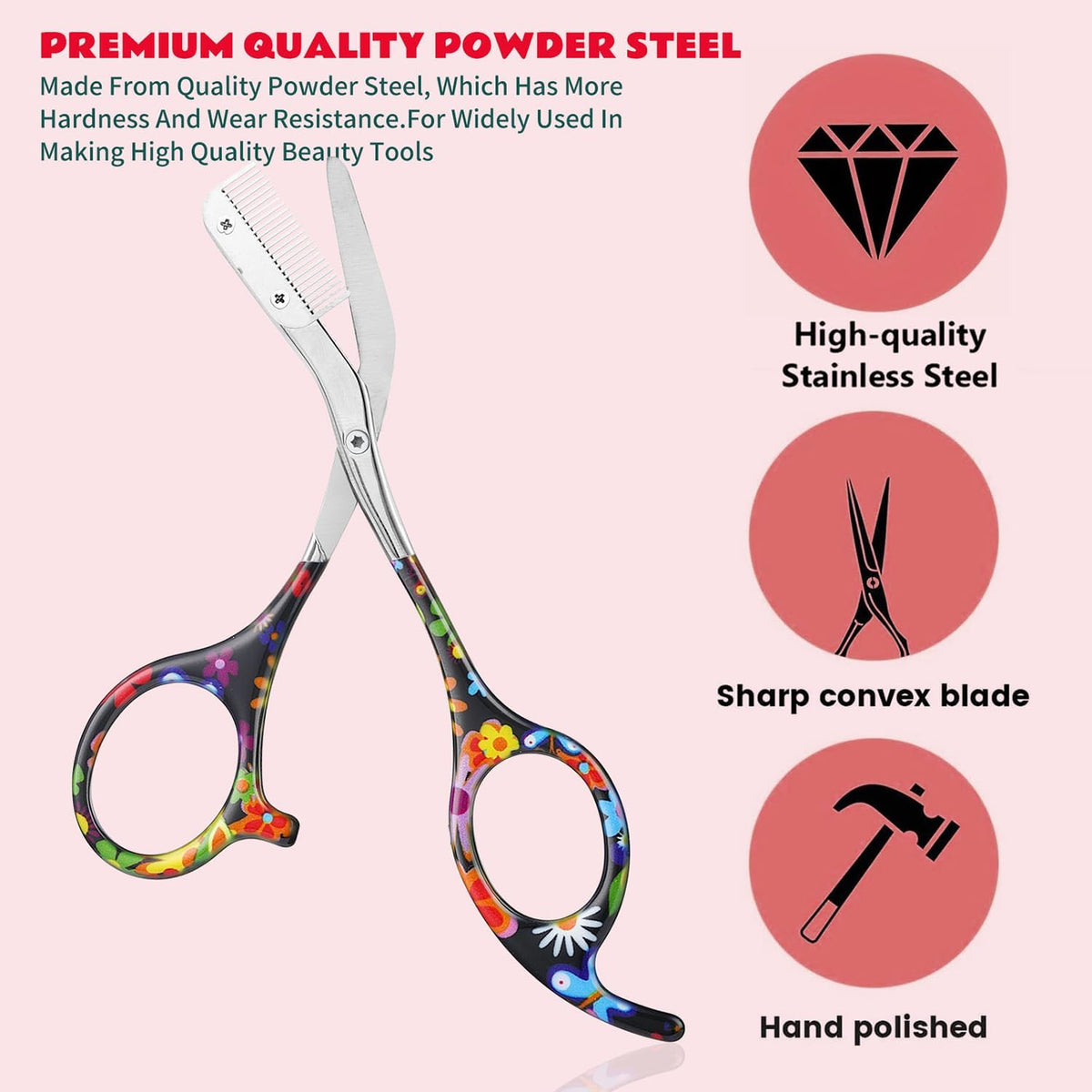 Stainless Steel Eyebrow Trimmer with Comb, Facial Grooming Scissors Kit, Professional Precision