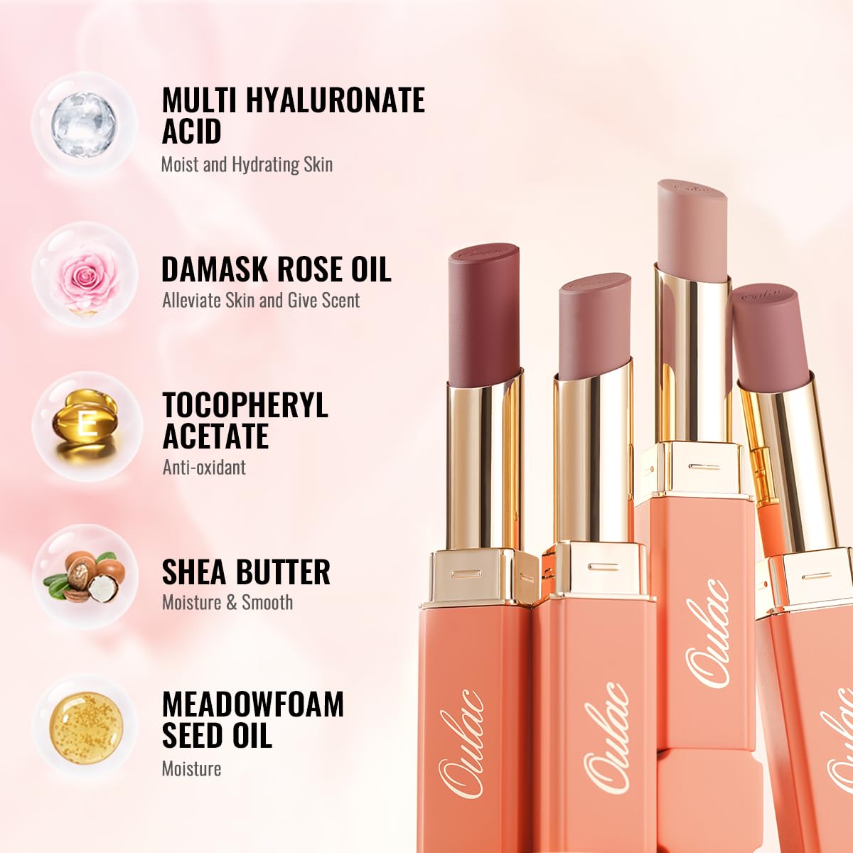 Oulac Brown Lipsticks for Women, Orange Matte Lip Stick, Full Coverage Lip Color, Satin Matte