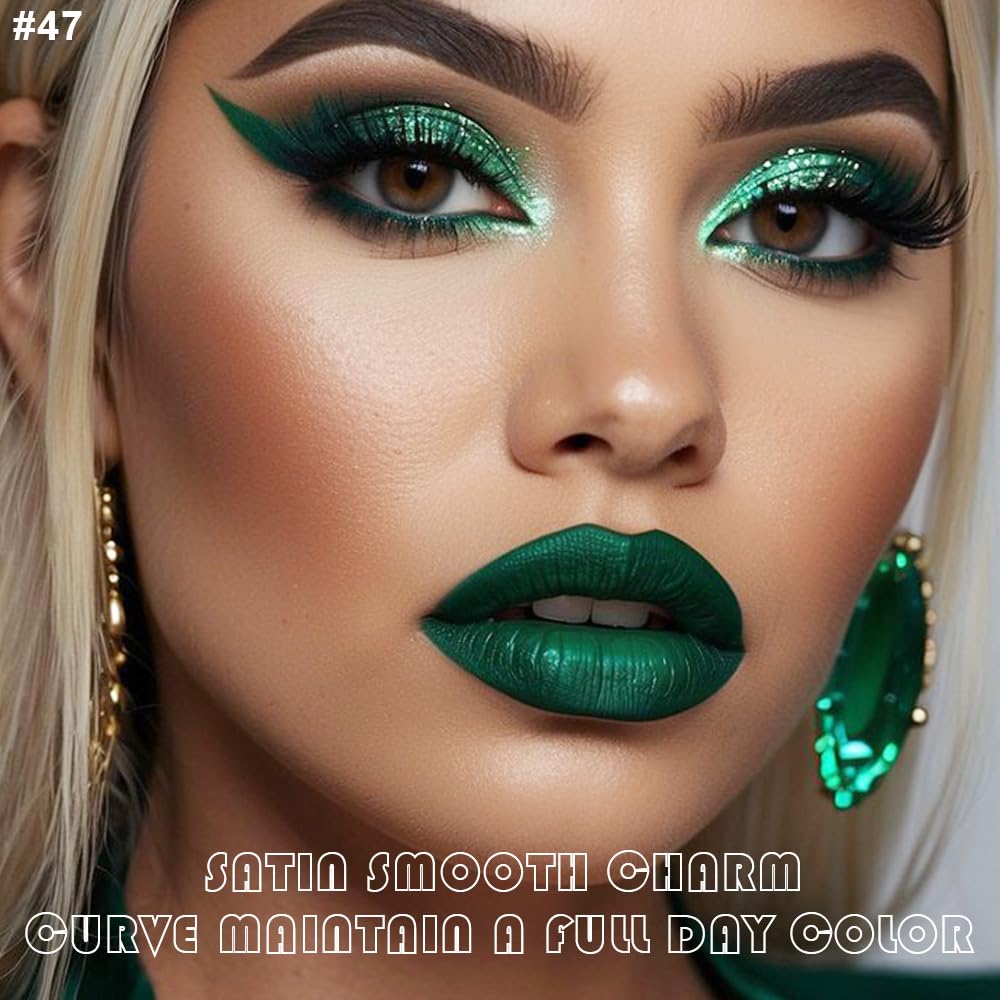 evpct 2Pcs Emerald Green Shimmer Glitte Liquid Lipstick Lip Gloss Stain and Retractable Lip Liner