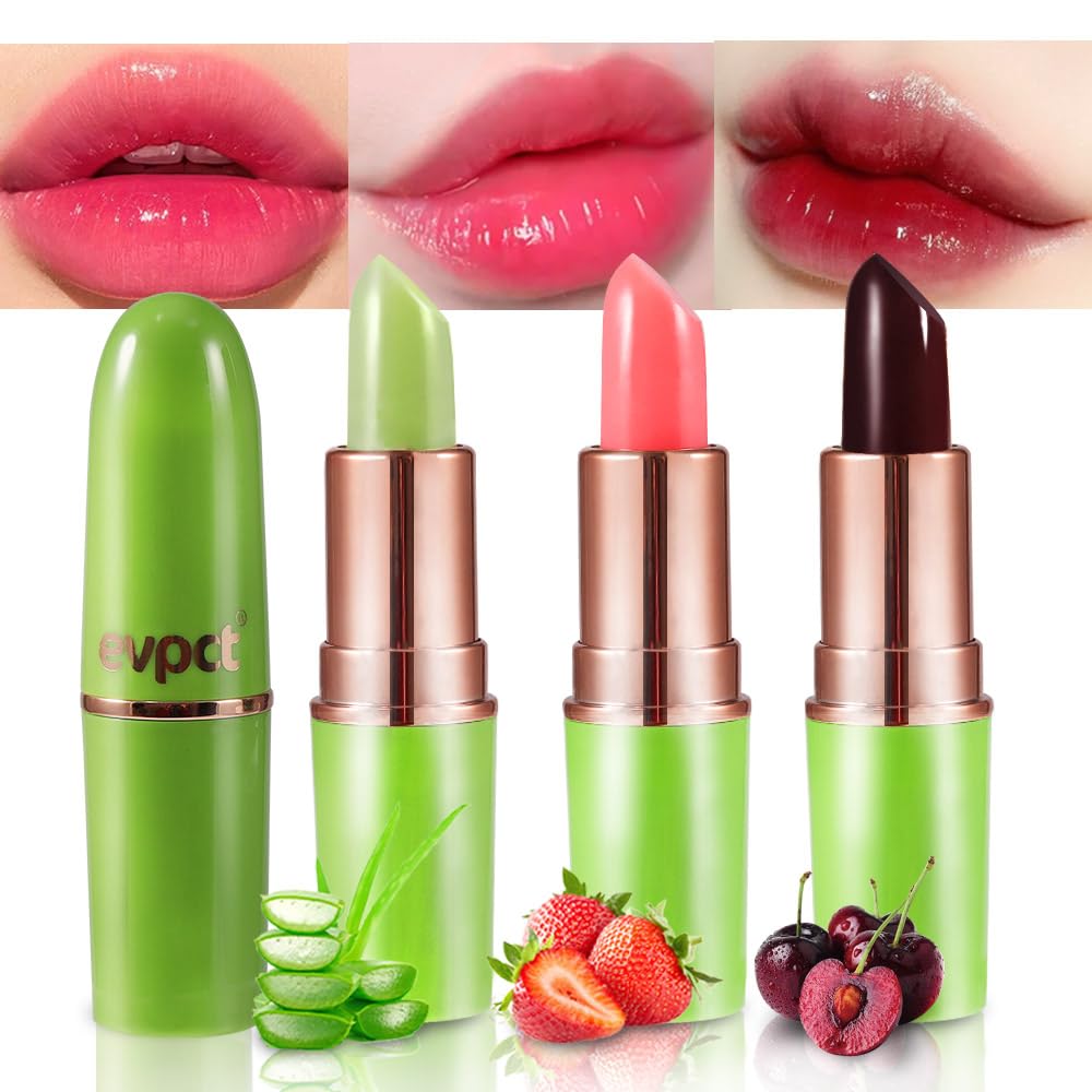 evpct 3Pcs Magic Color Changing Lipstick 24 Hours Original for Women Lasting Waterproof, Aloe Vera