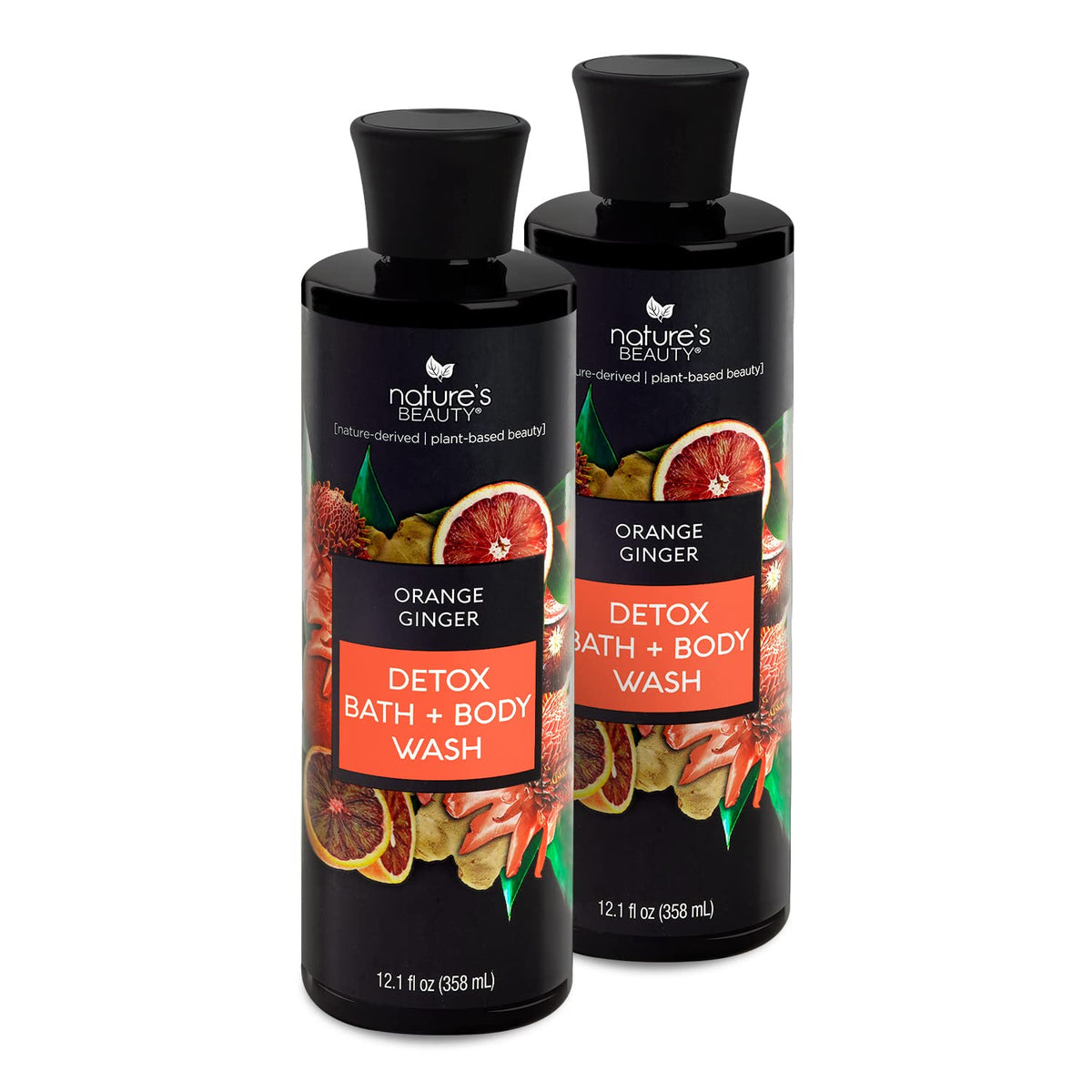 Nature's Beauty Orange Ginger Detox Body Wash Multi-Pack - Gentle Bath + Body Cleanser, Improve
