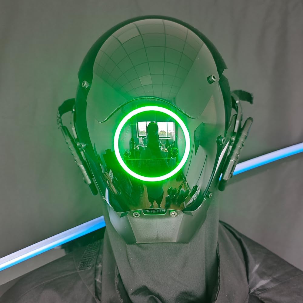 KYEDAY Punk Mask Cosplay for Men, LED Round Light Mask for Women Cosplay Halloween Fit Party Music