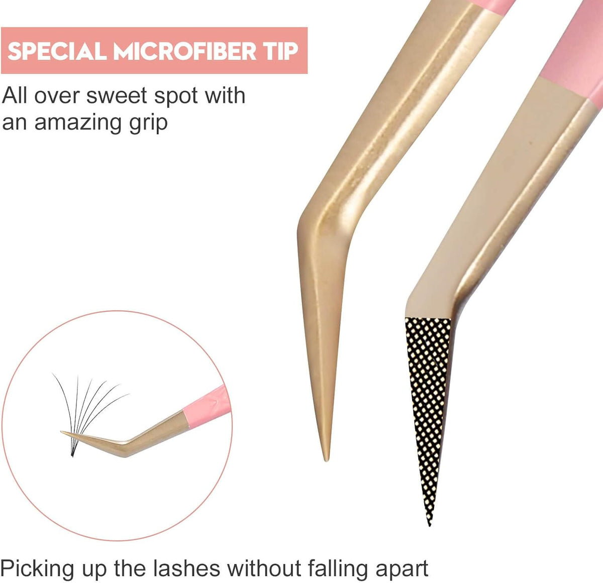 Ms.Queen Volume Lash Tweezers Set,2Pcs Fiber Tip 45 Degree Volume and Curved Isolation Eyelash