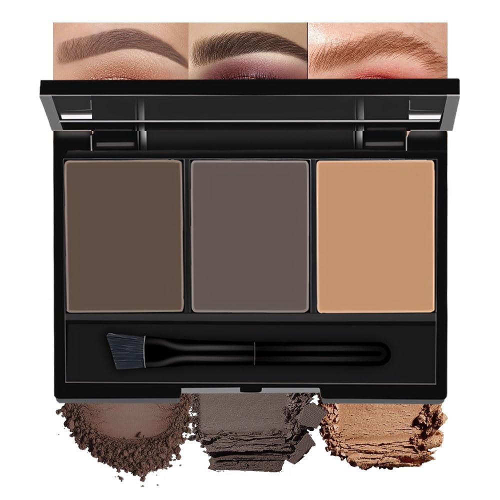 Brow Powder Kit – Long-Lasting 3-Color Brow Filler for Full, Defined Natural Brows, Contour Palette