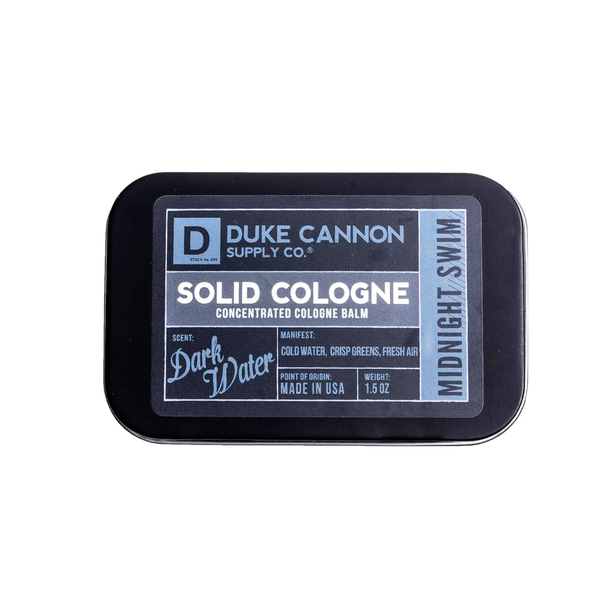 Duke Cannon Supply Co. Solid Cologne for Men Midnight Swim - Cold Water, Crisp Greens, Fresh Air
