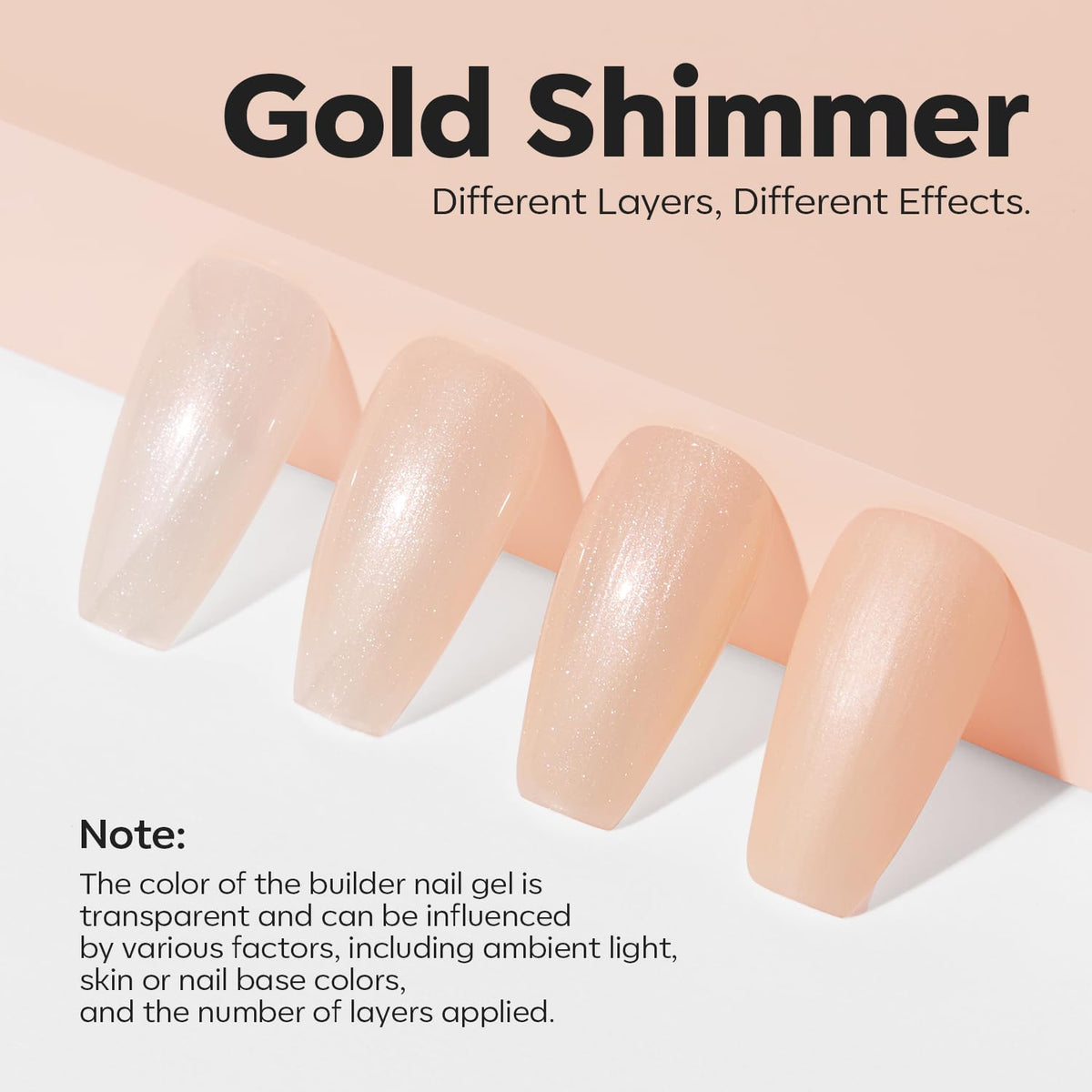 modelones Builder Nail Gel, 8-in-One Gold Shimmer Builder, Champagne Sparkle Glitter Rubber Color