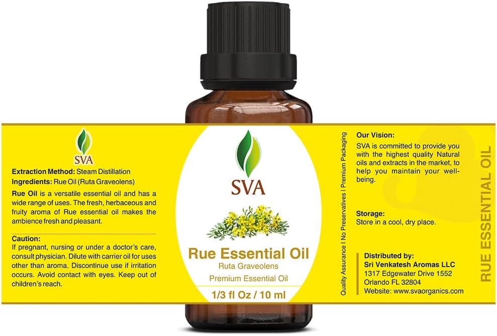 SVA Rue Essential Oil – 1/3 Fl Oz – 100% Natural Rue Oil - for Diffuser, Hair Care, Face, Skin