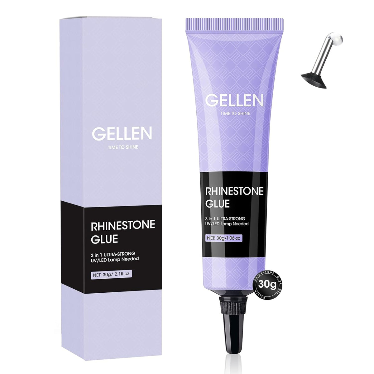 Gellen 30g Rhinestone Glue for Nails, Super Strong Adhesive Gel Nail Glue for Nail Charms, UV Light