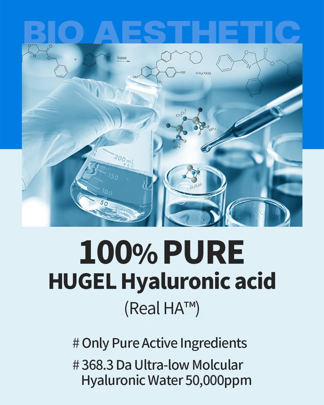 WELLAGE Real Hyaluronic Blue Ampoule 100, Korean Skincare, Fragrance Free Hyaluronic Acid Serum