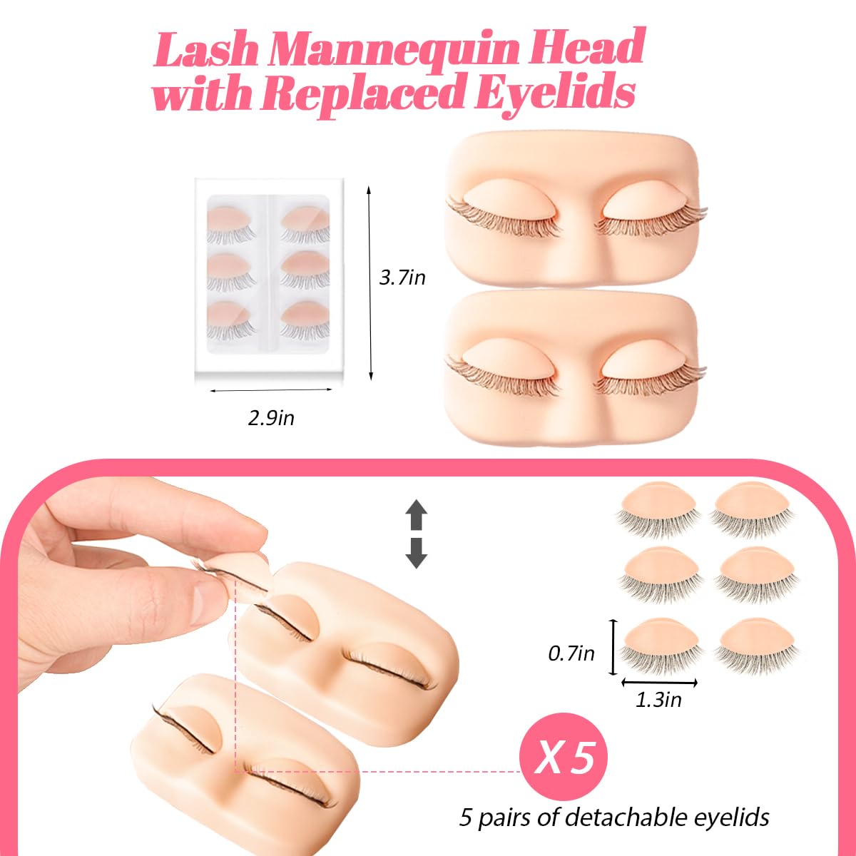 Lash Extension Kit for Beginners Lash Mannequin Head with Replaced Eyelids False Eyelashes Practice