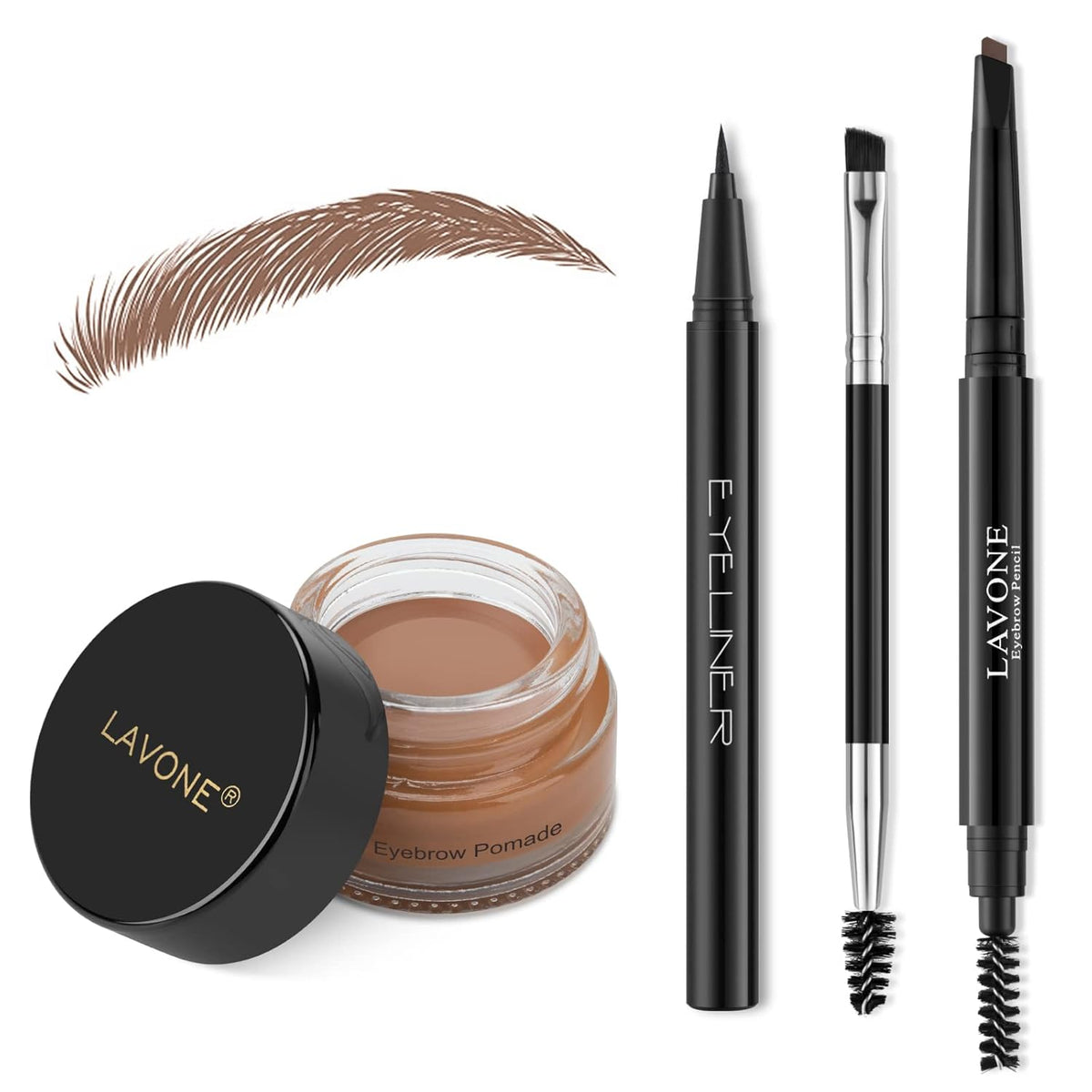 LAVONE Eyebrow Stamp Pencil Kit - Makeup Brow Stamp Trio with Waterproof Eyebrow Pencil, Eyeliner