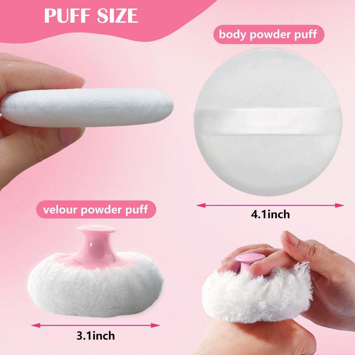 Large Body Powder Puff and Container Set - Velour, Dusting Powder Puffs for Women Baby and Loose