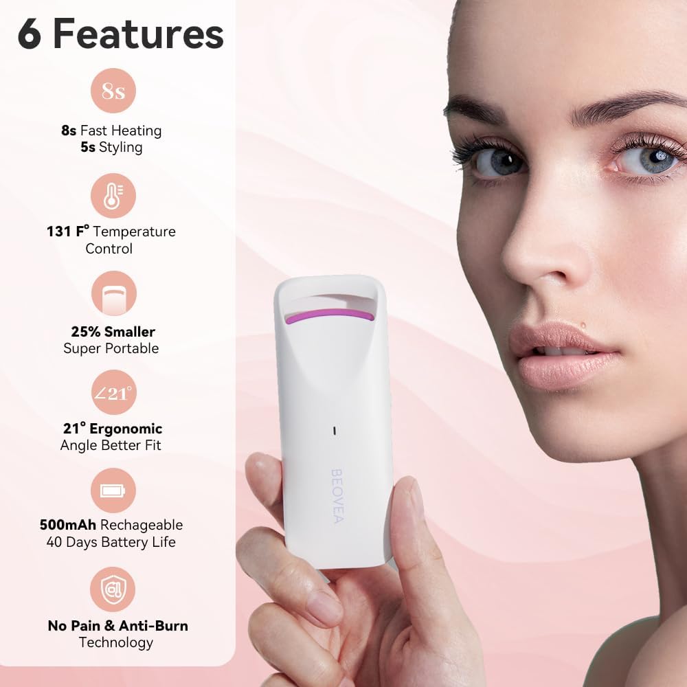 Heated Eyelash Curler – Fast 8-Second Heat for Long-Lasting Curls – Portable Rechargeable Heated