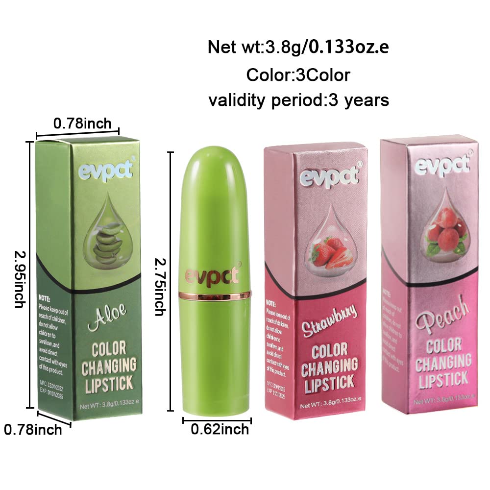 evpct 3Pcs Magic Color Changing Lipstick Long Lasting Waterproof 24 Hours Original for Women, Aloe