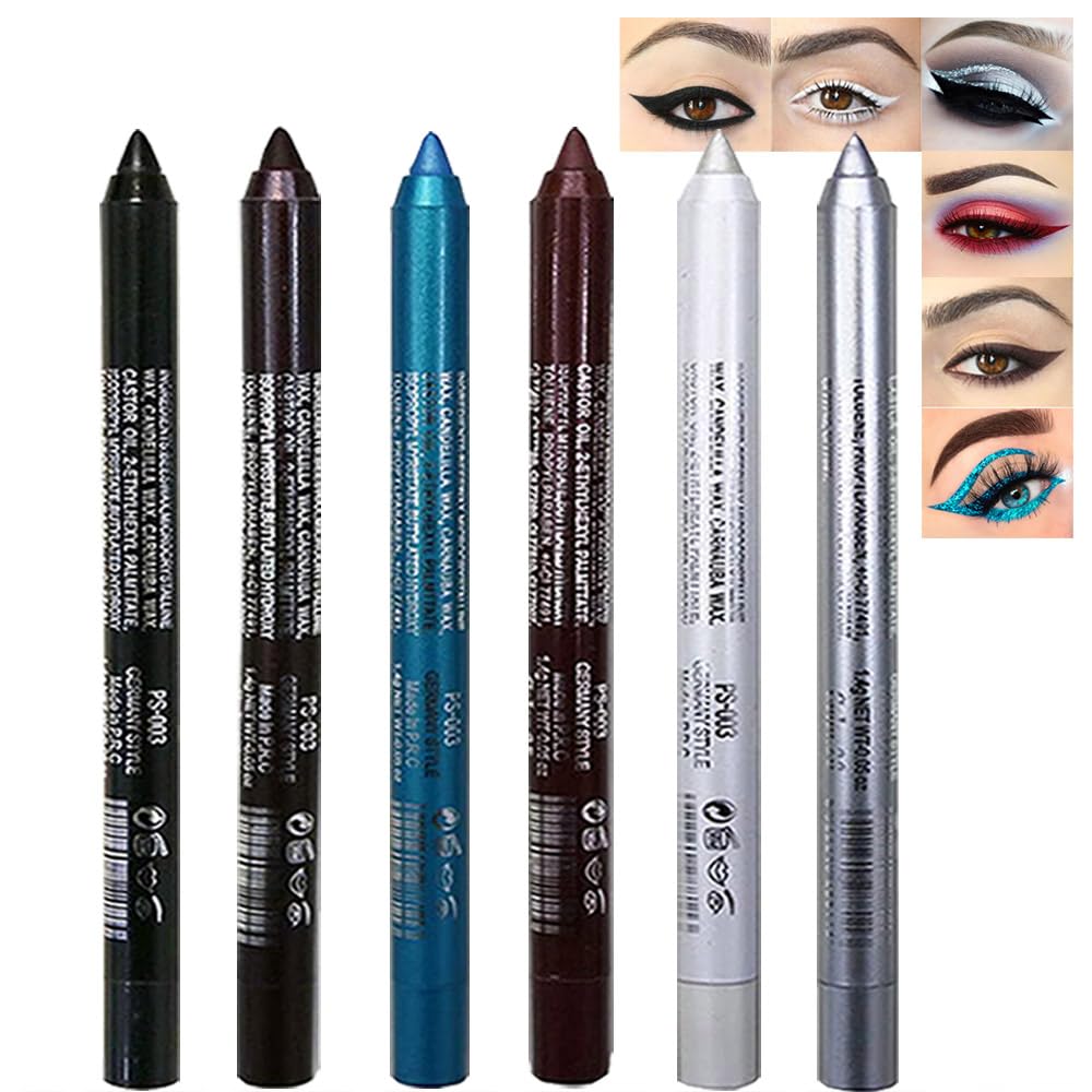 Kaely 6Pcs Glitter Gel Eyeliner Pencil Set for Women, Color Eye Liner Waterproof Smudge Proof with