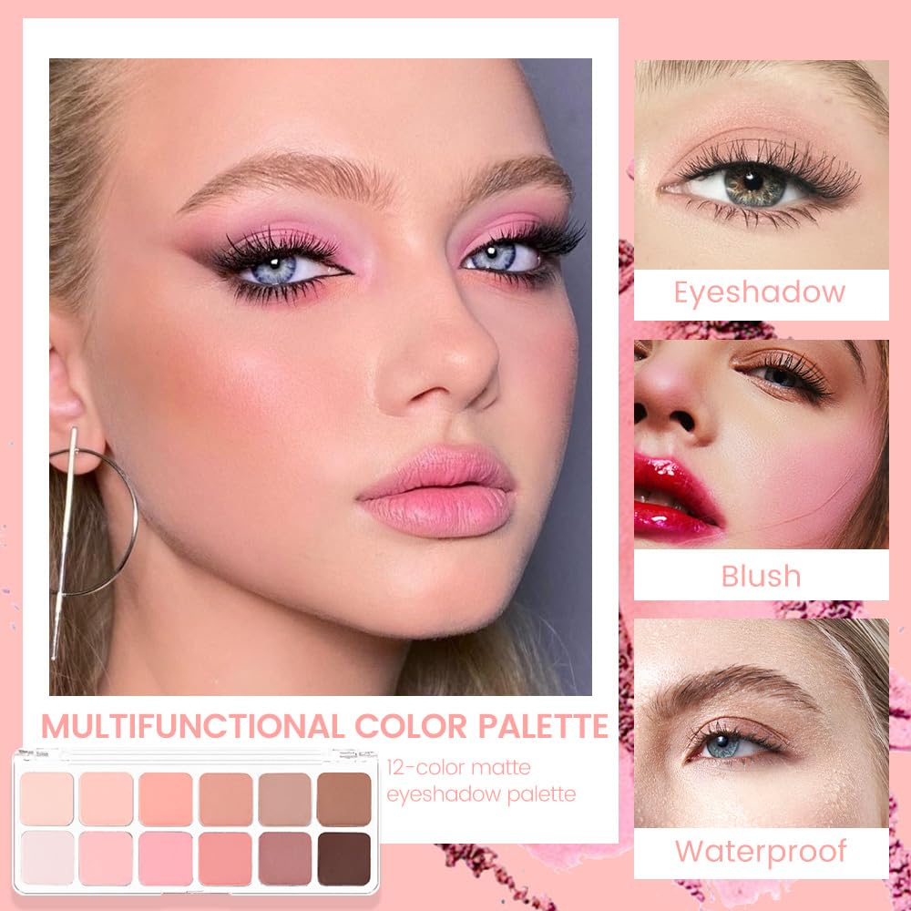 AMY'S DIARY 12 Color Light Pink Brown Eyeshadow Palette, Long-Lasting, and Highly Pigmented eye