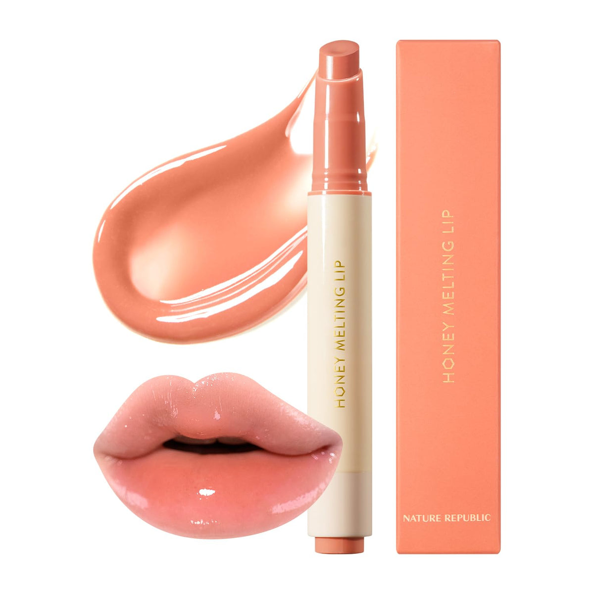 Nature Republic HONEY MELTING LIP (01 APRICOT) SOFT LIP STICK, Hydrating Gloss, Moisturizing balms