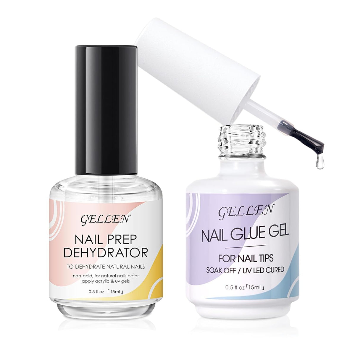 Gellen Gel Nail Glue and Nail Dehydrator, 15ml Nail Gel Glue for False Nail Tips and Clear Press on