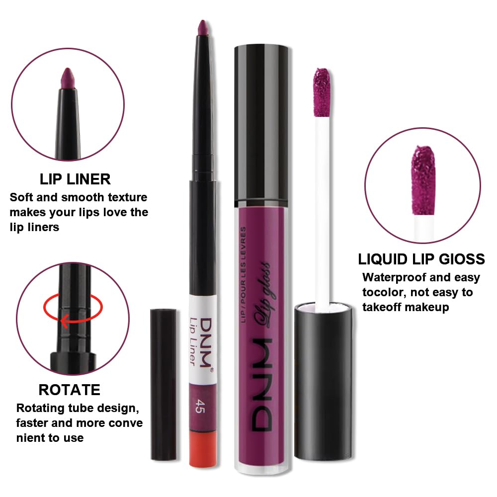 evpct 2Pcs Light Plum Purple Matte Liquid Lipstick Lip Gloss Stain and Retractable Lip Liner Makeup