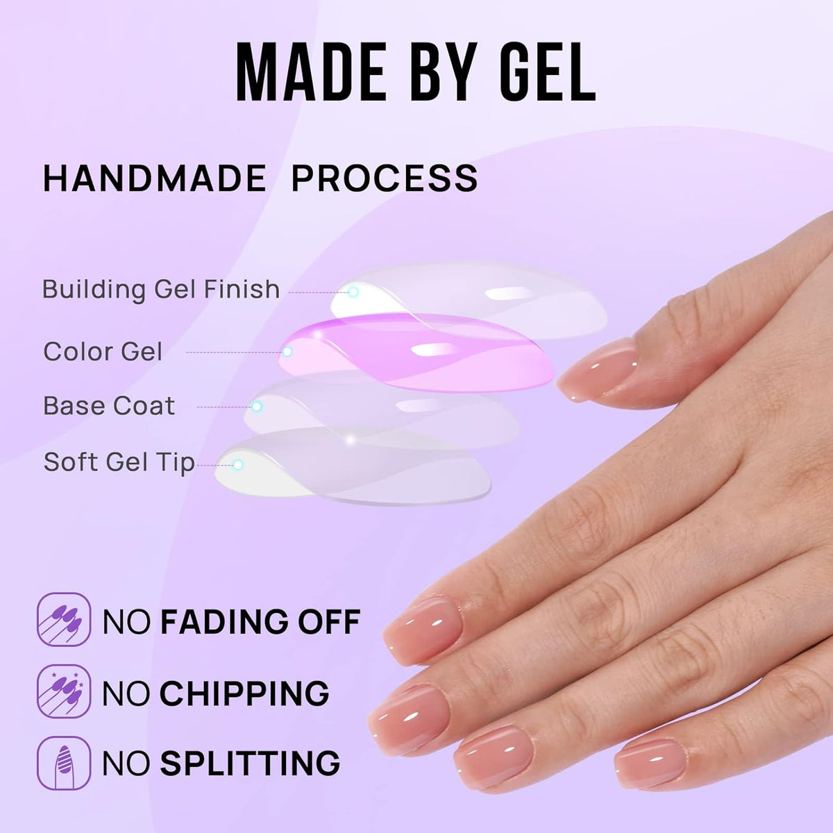 BTArtbox Press On Nails Short - Nude Square Nail Tips Glue On Nails, Reusable Stick On Nails in 15